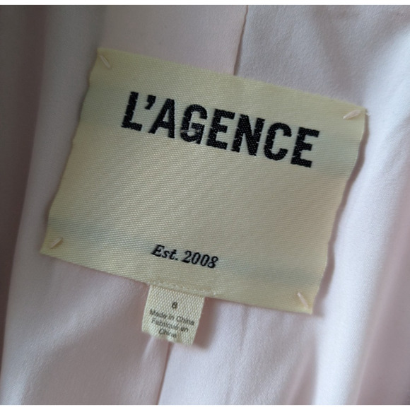 L’AGENCE Kenzie Double Breasted Blazer in Pink Ivory Tweed in Size 6 Houndstooth - Picture 4 of 11